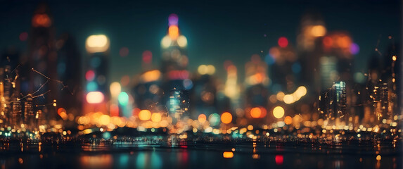 Obraz premium Blurred city lights reflecting on water