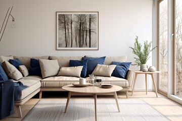 Obraz premium Furniture Couch and coffee table in living room with plant