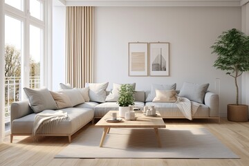 Furniture Couch and coffee table in living room with plant