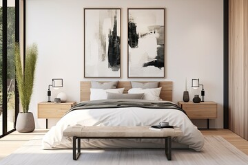 a bedroom with a large bed and a large window