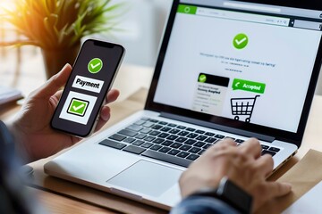 Online shopping order app transaction ecommerce website product details on screen, credit card payment process