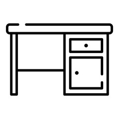 Desk, office table black line icon