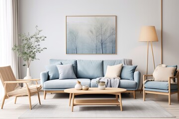 Fototapeta premium Furniture Couch and coffee table in living room with plant