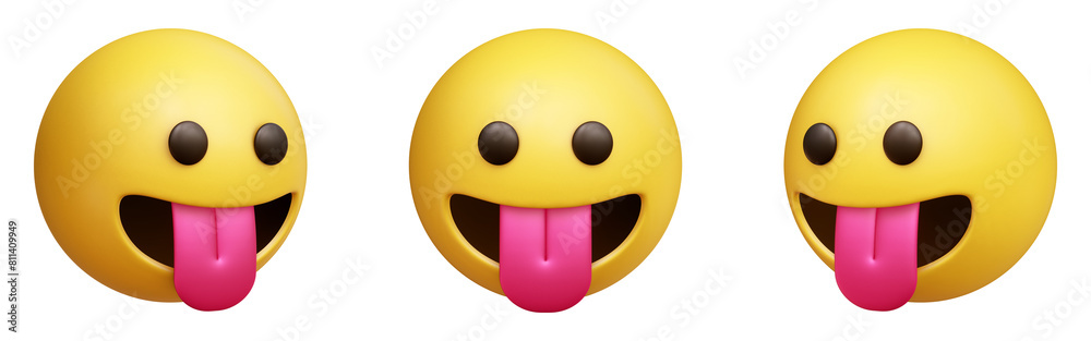 Poster face with tongue three-dimensional emoji. playful emoticon isolated on transparent background. 3d re