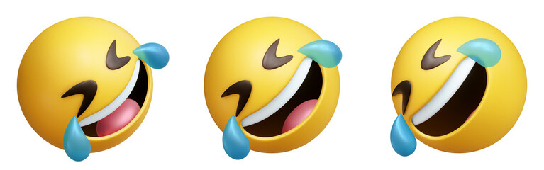 Rolling on the floor laughing three-dimensional emoji. Laughing uncontrollably emoticon isolated on transparent background. 3D rendering