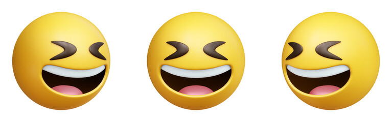 Grinning squinting face three-dimensional emoji. Amused emoticon isolated on transparent background. 3D rendering