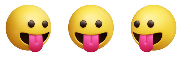 Face with tongue three-dimensional emoji. Playful emoticon isolated on transparent background. 3D rendering
