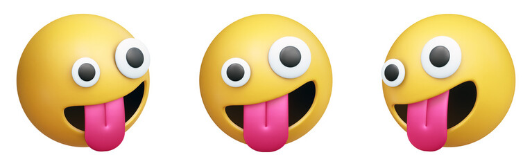Zany face three-dimensional emoji. Crazy face emoticon isolated on transparent background. 3D rendering