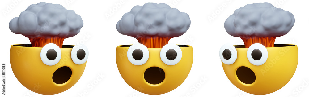 Poster Mind blown or exploding head three-dimensional emoji isolated on transparent background. 3D rendering