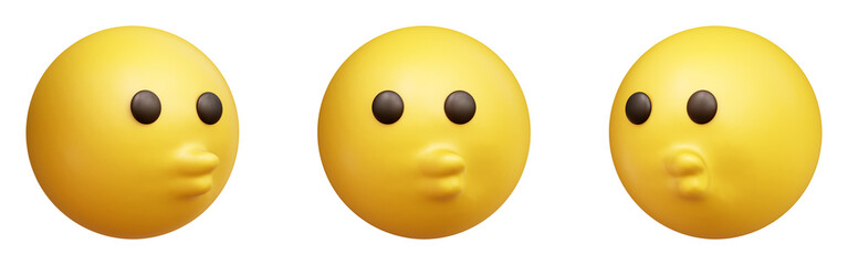 Kissing face three-dimensional emoji. Puckered lips emoticon isolated on transparent background. 3D rendering