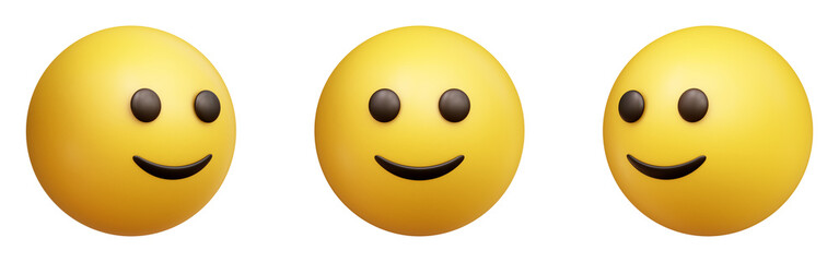 Slightly smiling face three-dimensional emoji. Happy or content emoticon isolated on transparent background. 3D rendering