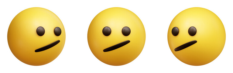 Face with diagonal mouth three-dimensional emoji. Unimpressed emoticon isolated on transparent background. 3D rendering