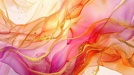 Natural luxury abstract fluid art painting in alcohol ink technique. Tender and dreamy