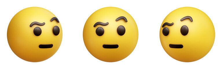 Face with raised eyebrow three-dimensional emoji. Skeptical emoticon isolated on transparent background. 3D rendering