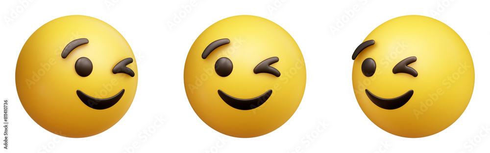Poster winking face three-dimensional emoji isolated on transparent background. 3d rendering