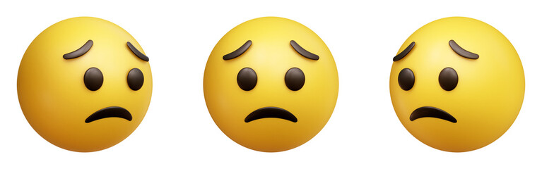 Worried face three-dimensional emoji. Concerned emoticon isolated on transparent background. 3D rendering