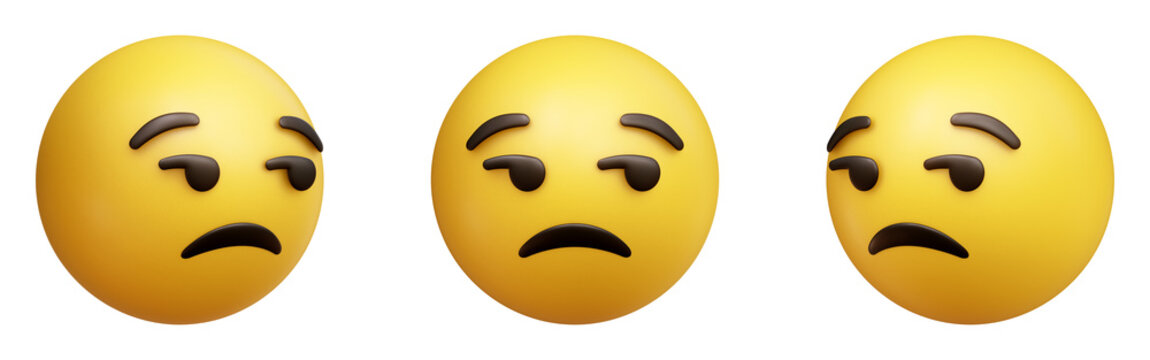 Unamused face three-dimensional emoji. Dissatisfied emoticon isolated on transparent background. 3D rendering