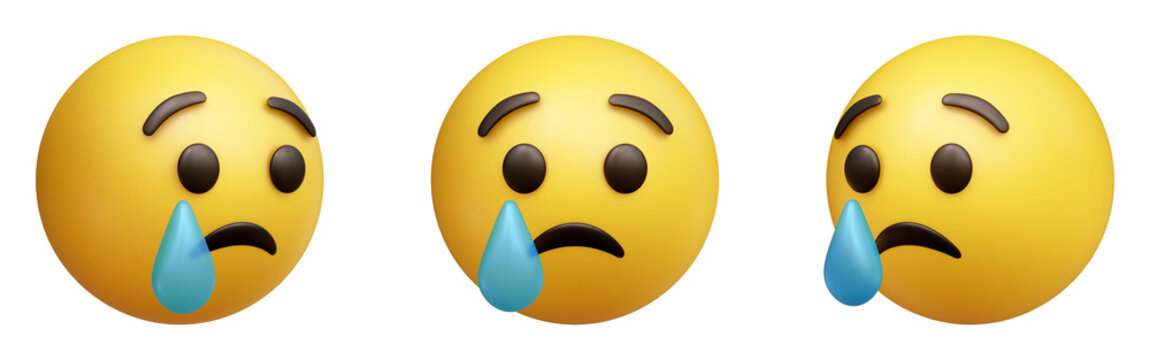 Naklejki Crying face three-dimensional emoji. Sad emoticon isolated on transparent background. 3D rendering