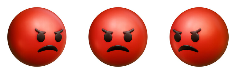 Enraged face three-dimensional emoji. Furious emoticon isolated on transparent background. 3D rendering