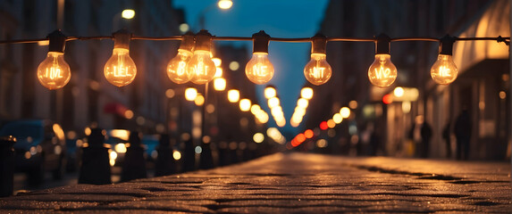 String of bulbs along an urban street