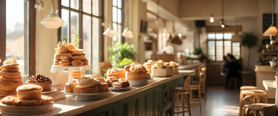 Cozy bakery interior with fresh pastries © JohnDesignHub