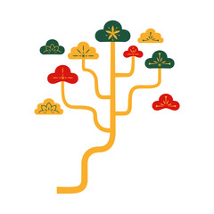 Chinese flat tree. Chinese and oriental flat tree decoration.