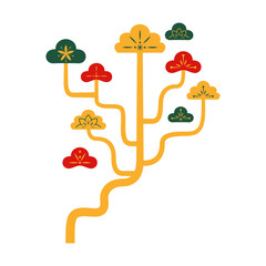 Chinese flat tree. Chinese and oriental flat tree decoration.