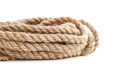Jute ropes on a white background close up of a thick hemp and linen rope bundle marine rope coil isolated