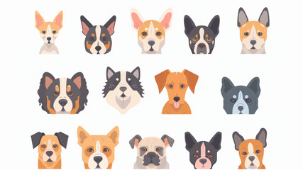pets set flat design, isolated, vector 3D avatars set vector icon, white background, black colour icon