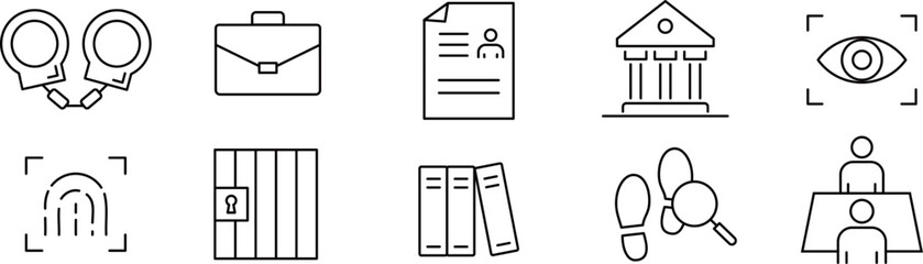 警察に関する線画アイコンセット