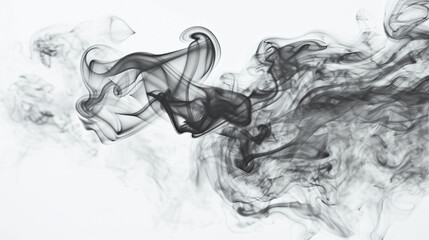 Abstract black gray smoke moving on white background. Steam fire design