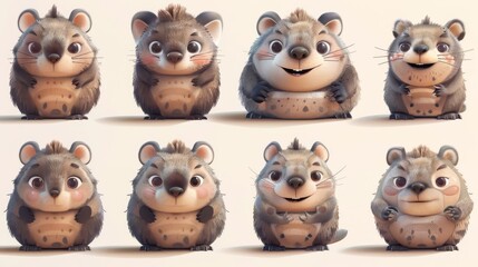 Obraz premium 8 cute cartoon wombats with different emotions