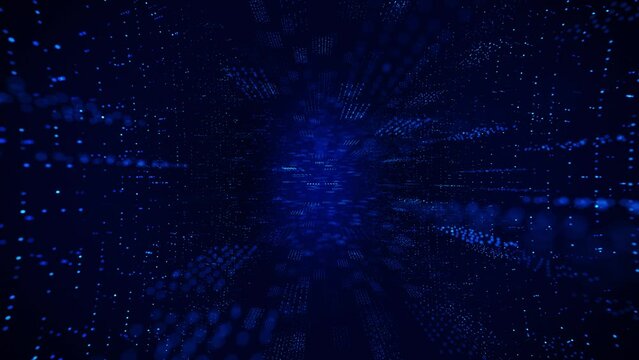 Concept of digital computer networking tunnel in futuristic technology in blue concept