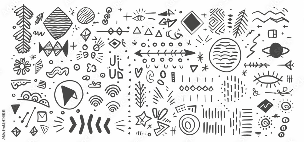 Wall mural set of hand drawn doodle arrows, circles and shapes for design elements vector illustration on a whi - Wall murals
