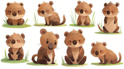 Obraz premium a Sheet of Spot Illustrations for an App for Kids Showing cute characters African Elephantvarious cute African Elephanteach in a playful and adorable pose