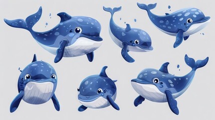 Fototapeta premium A group of dolphins are having fun in the ocean. They are blue and white, and look like they are smiling.