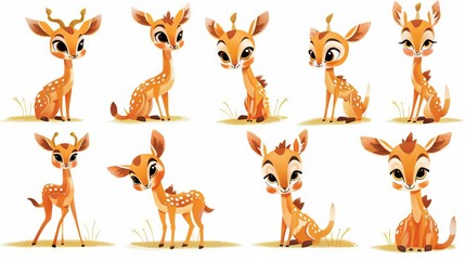 Fototapeta premium Cute cartoon deer in different poses.