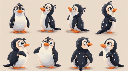 Cute cartoon penguins. Vector illustration.