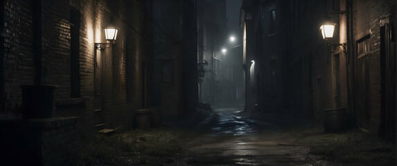 Obraz premium Foggy alleyway with vintage lamps