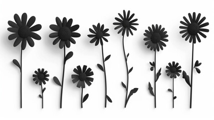 Silhouette daisy flower. Simple shape chamomile, black silhouette flowers. Floral graphic design element