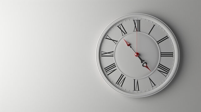wall-clock on a white wall, white background. 3d rendering.