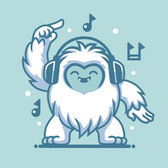 Yeti is Listening to Songs and Dancing Vector Design