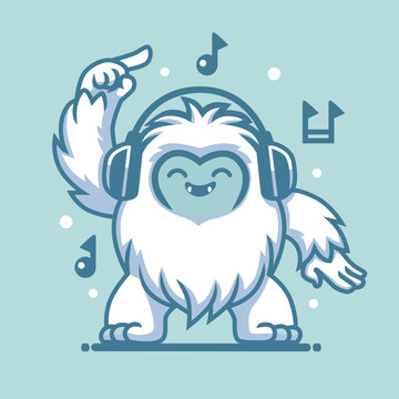 Yeti is Listening to Songs and Dancing Vector Design