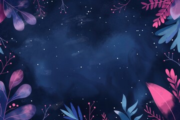 background with flowers, Mystical floral pattern set against a starry night sky, perfect for enchanting fabric and wallpaper designs.Dreamy botanical illustration with a celestial theme