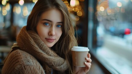 Young Woman Enjoying Coffee at Outdoor Cafe