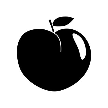 recommend clip art: Black silhouette of ripe peach fruit with leaf, fruit glyph icon flat vector