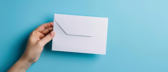 Envelope held above vote ballot on blue background symbolizes freedom and democracy