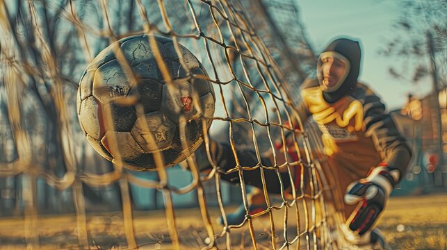 football Positioned behind the goalkeeper  - Powered by Adobe