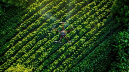 Farmer spraying his crops using a drone, aesthetic look