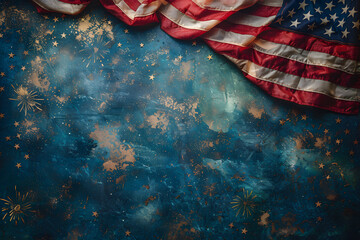 American Flag colors and fireworks mockup background with copy space . 4 July independence day concept celebration